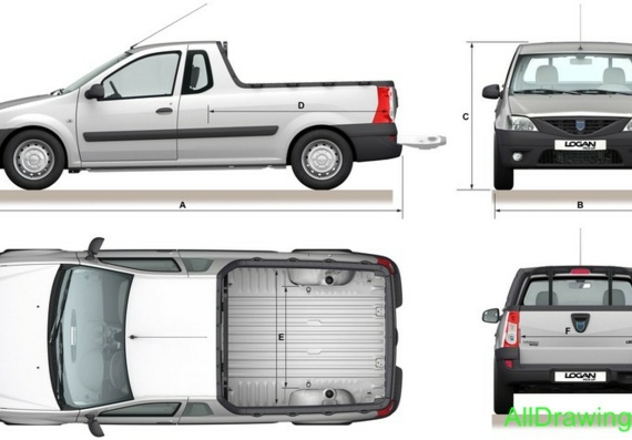 Dacia Logan Pickup (2009) (Дачиа Логан Пикап (2009)) - чертежи (рисунки) автомобиля